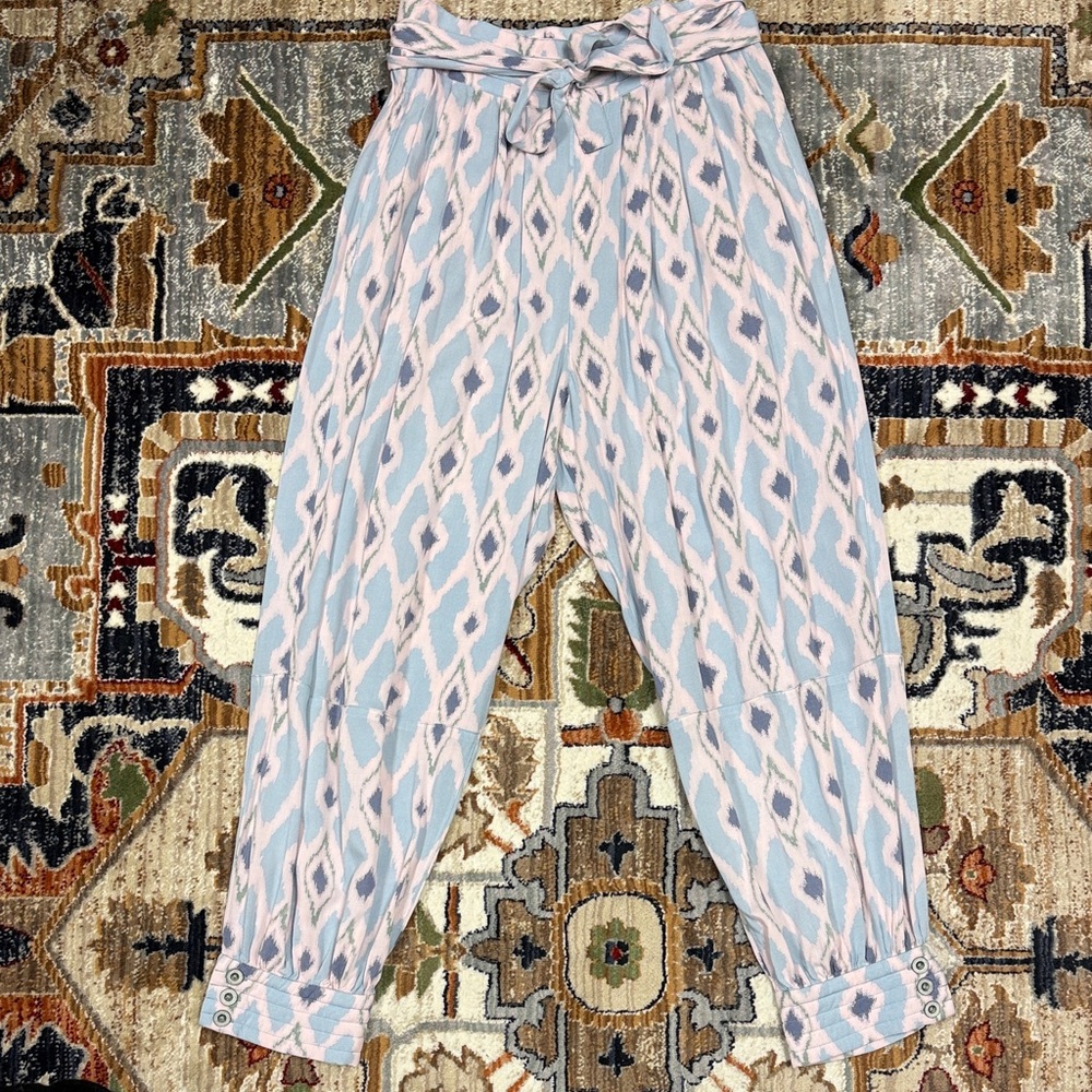 Anthropologie Blue and White Patterned Pants